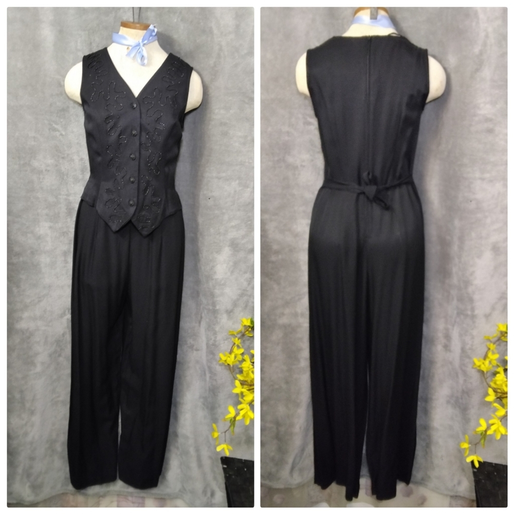 80's Vintage All That Jazzz Elegant Black Sleeveless Jumpsuit Size 7/8